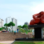 Panoramic view of Love Park with the Pacific Ocean in the background.