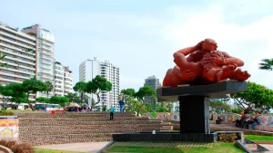 Panoramic view of Love Park with the Pacific Ocean in the background.